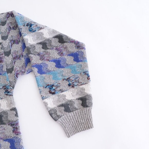 Pronto-Uomo Gray Blue Hounds Tooth Eclectic Grandpa Fine Knit Crew Neck Sweater - Picture 5 of 9